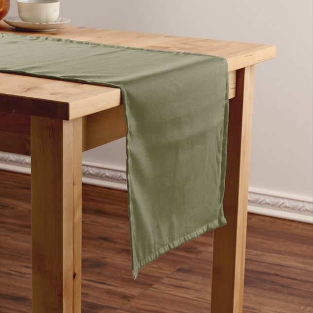 Olive Green Earthy Solid Colour Print Short Table Runner (In Situ)