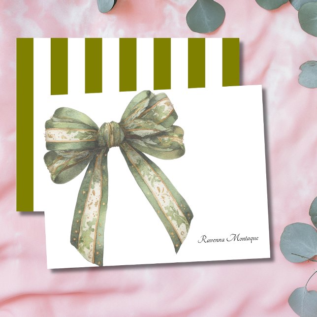 Olive Green Elegant Big Bow Thank You Note Card (Creator Uploaded)