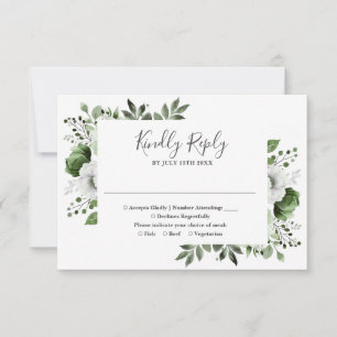 Olive Green Elegant Botanical Floral Wedding RSVP Card