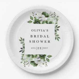 Olive Green Elegant Country Floral Bridal Shower Paper Plate