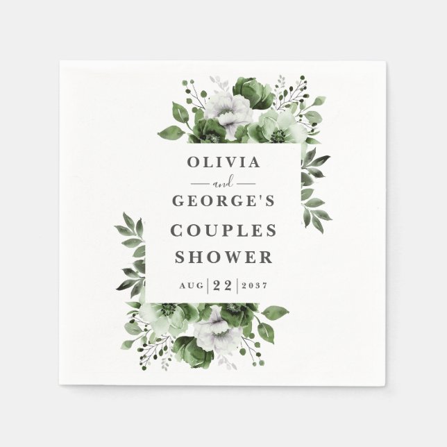 Olive Green Elegant Country Floral Couples Shower Napkin (Front)