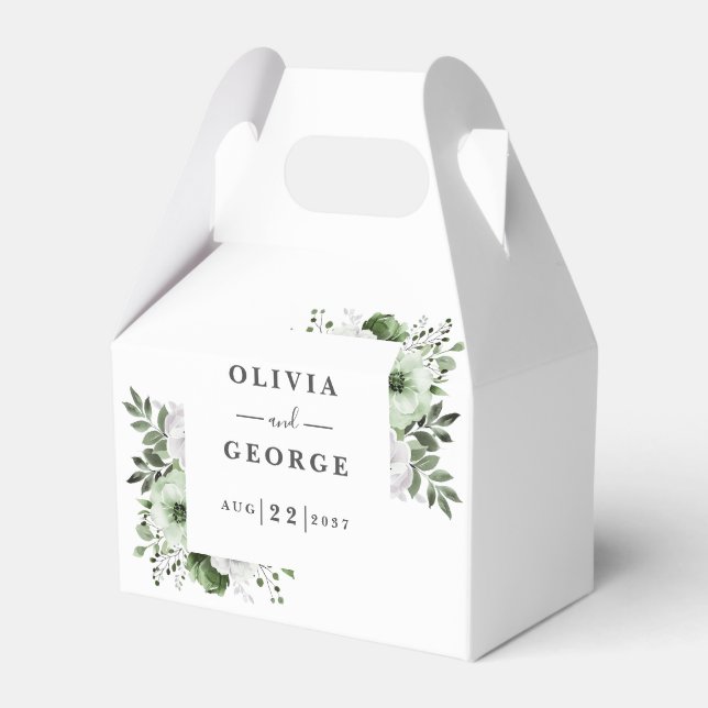 Olive Green Elegant Country Floral Wedding Favour Box (Front Side)
