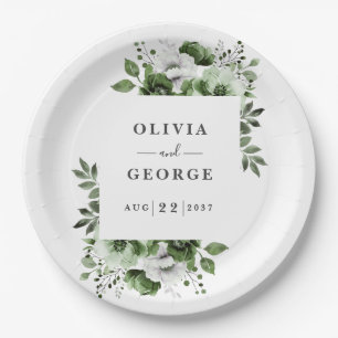 Olive Green Elegant Country Floral Wedding Paper Plate