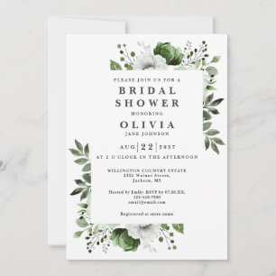 Olive Green Elegant Floral Bridal Shower QR Code Invitation