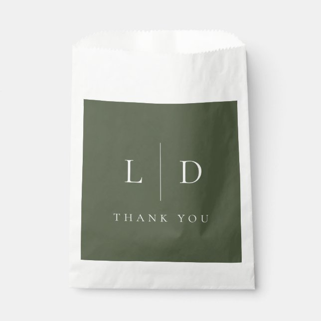 Olive Green Elegant Minimalist Monogram Wedding Favour Bags (Front)