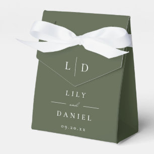 Olive Green Elegant Minimalist Monogram Wedding  Favour Box