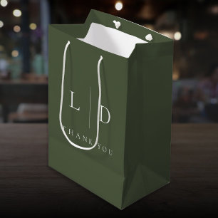 Olive Green Elegant Minimalist Monogram Wedding Medium Gift Bag