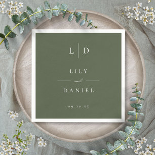 Olive Green Elegant Minimalist Monogram Wedding  Napkin