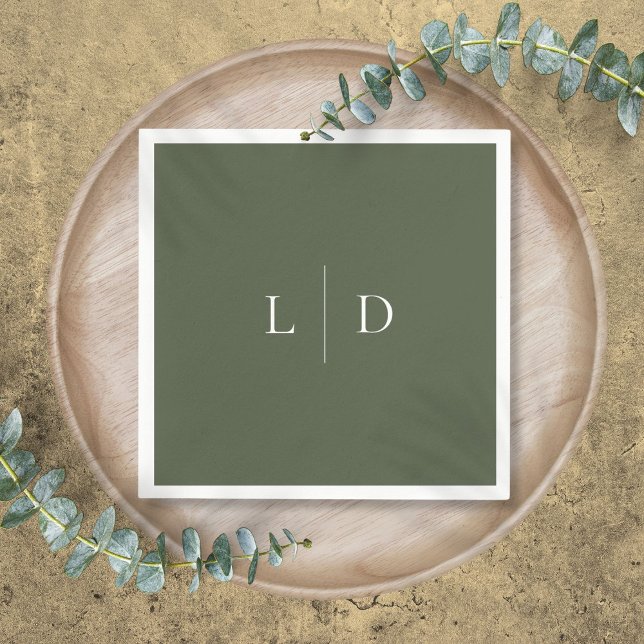 Olive Green Elegant Minimalist Monogram Wedding Napkin (Olive Green Elegant Minimalist Monogram Wedding Napkins)