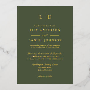 Olive Green Elegant Modern Monogram Wedding Gold