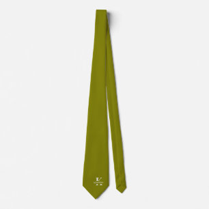 Olive Green Elegant Monogram + Name Tie