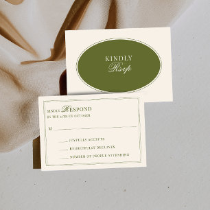 Olive Green Elegant Old Money Mail In Wedding RSVP Card