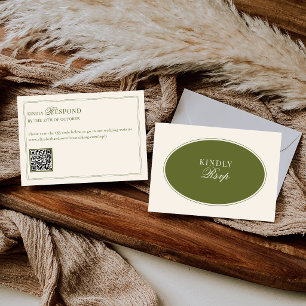 Olive Green Elegant Old Money QR Code Wedding RSVP Card