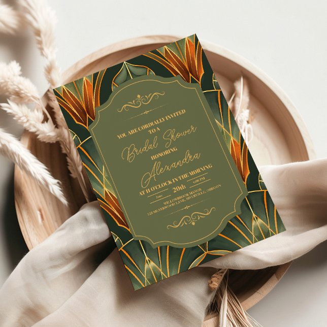 Olive Green Elegant Ornate Vintage Bridal Invitation (Creator Uploaded)