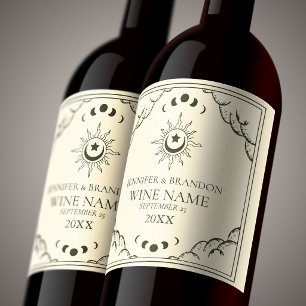 Olive Green Elegant Tarot Card Wedding Wine Label