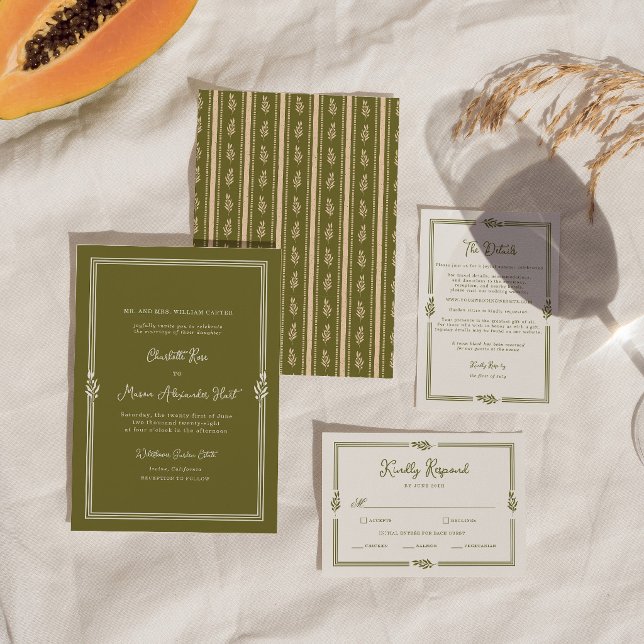 Olive Green Elegant Wedding Details Card (Creator Uploaded)