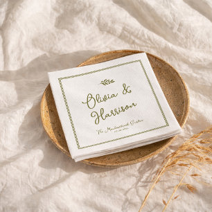 Olive Green Elegant Wedding Napkins