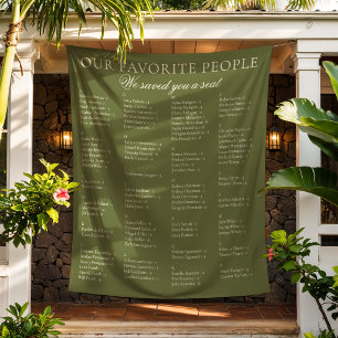 Olive Green Fabric Wedding Seating Chart Sign Tapestry