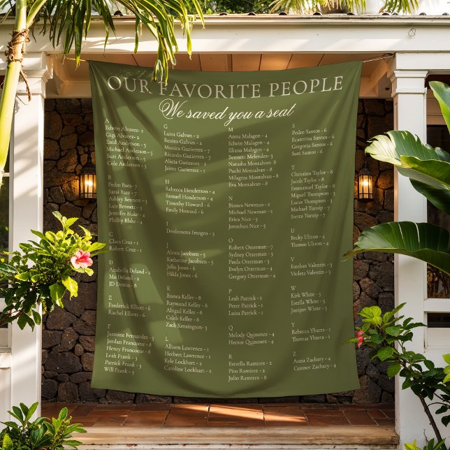Olive Green Fabric Wedding Seating Chart Sign Tapestry (Creator Uploaded)