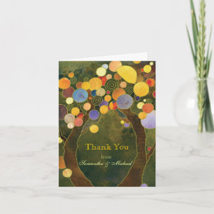Olive Green Fall Love Trees Wedding Thank You Card