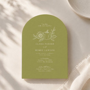 Olive Green Fall Pumpkin Sunflower Wedding Photo Invitation