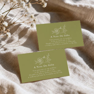 Olive Green Fall Wedding A Note On Gifts Enclosure Card