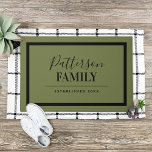 Olive Green Family Monogram Doormat<br><div class="desc">Modern minimalist doormat personalised with your name monogram,  family established date or other custom text. Click the Customise It button to choose any background colour,  change fonts,  add your own text and photos to match your unique style.</div>