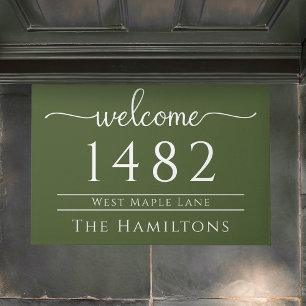 Olive green family name personalised address  doormat