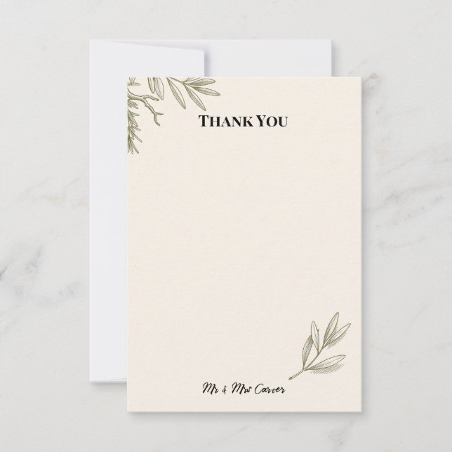 Olive Green Fern Botanical Wedding Thank You Card (Front)