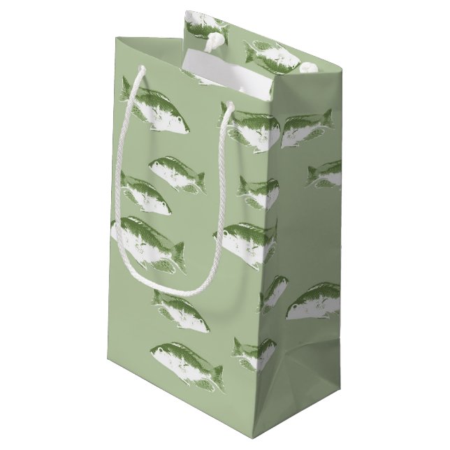 Olive green fish small gift bag (Back Angled)