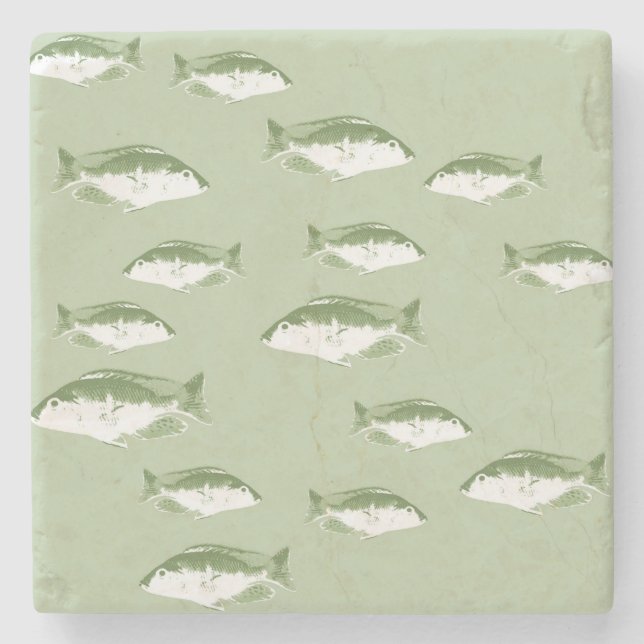 Olive green fish stone coaster (Front)