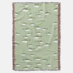 Olive green fish throw blanket