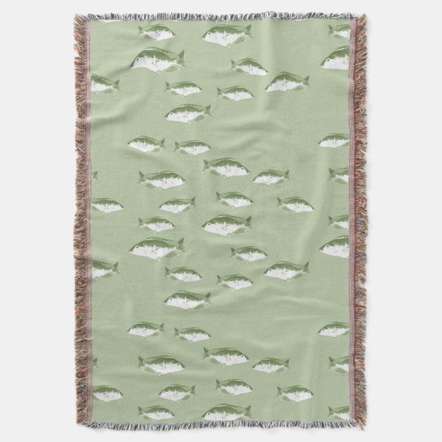 Olive green fish throw blanket (Front Vertical)