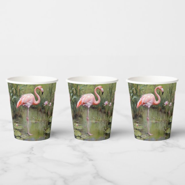 Olive Green Flamingo Design, Paper Cups (Multi)