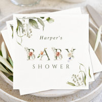 Olive Green Floral Botanical Letter Baby Shower 