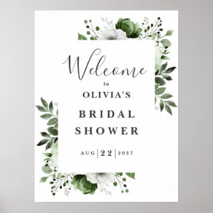 Olive Green Floral Bridal Shower Welcome Sign