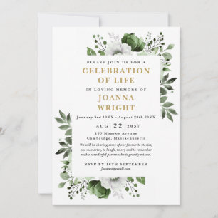 Olive Green Floral Celebration Of Life Funeral Invitation