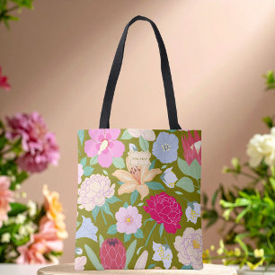 Olive Green Floral Chic Trendy unique Tote Bag