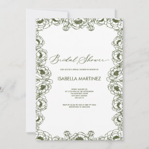 OLIVE Green floral CHINOISERIE bridal shower Invitation