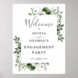 Olive Green Floral Engagement Party Welcome Sign
