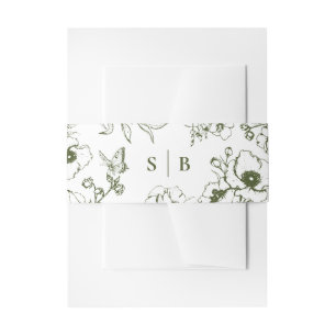 Olive Green Floral Garden Monogram Wedding Invitation Belly Band