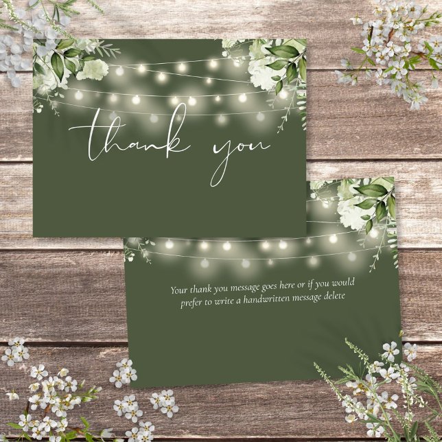 Olive Green Floral Greenery String Lights Thank You Card (Olive Green Floral Greenery String Lights Thank You Card)