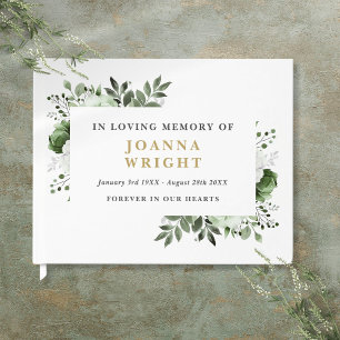 Olive Green Floral In Loving Memory Funeral Guest Book