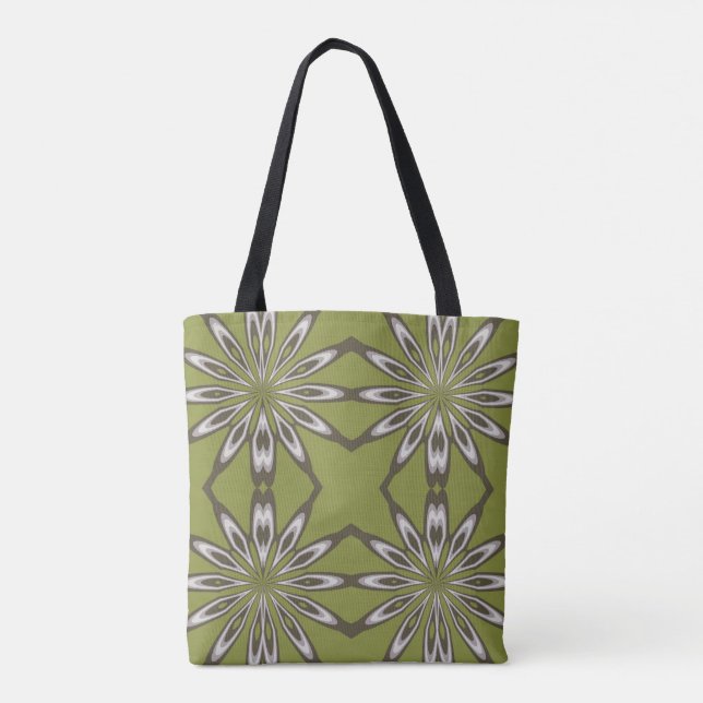 Olive Green Floral Kaleidoscope Pattern Tote Bag (Back)