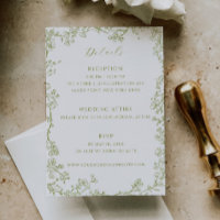 Olive Green Floral Line Art Wedding Details