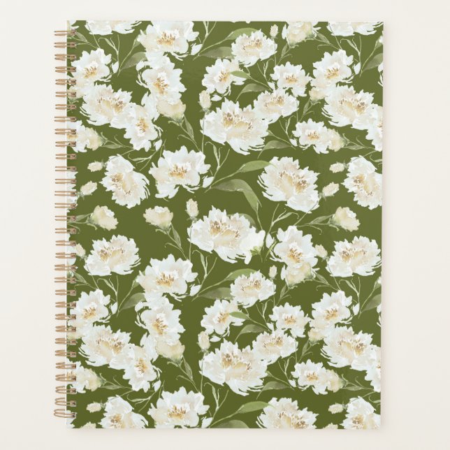 Olive Green Floral Planner (Front)