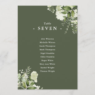 Olive Green Floral Seating Plan Table Number