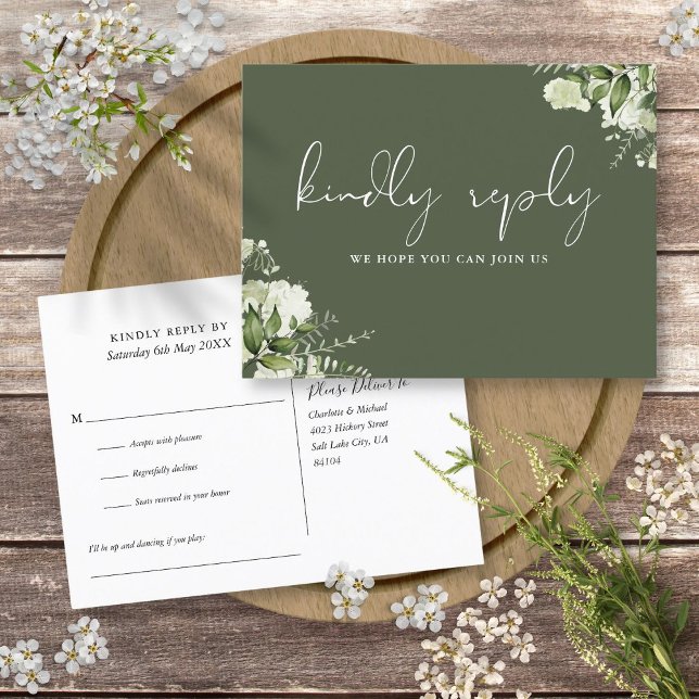 Olive Green Floral Song Request RSVP Postcard (Olive Green Floral Song Request RSVP Postcard)