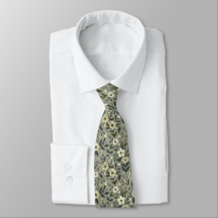 Olive Green Floral Tie