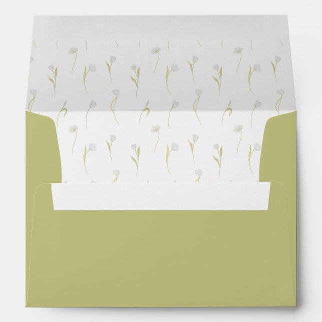 Olive green floral tulips bloom wedding envelope (Back (Bottom))